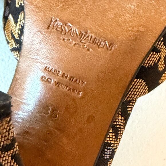 Vtg YSL Yves Saint Laurent Casablanca slide sandals chocolate canvas size 36 - Picture 8 of 12